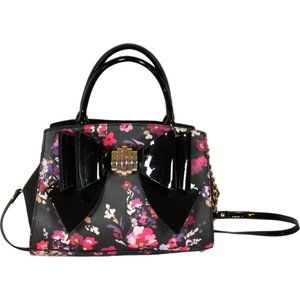 Betsey Johnson Top Handle Purse with Crossbody Strap Large Bow Floral PU84